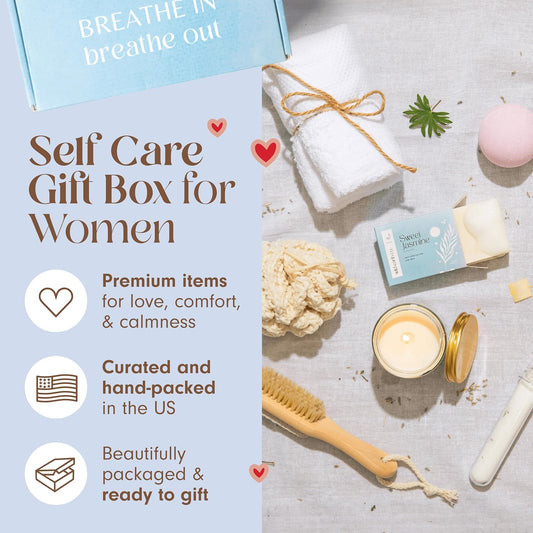 Self-Care Gift Box for Women — Mug, Candle, Bath Bombs, Soap