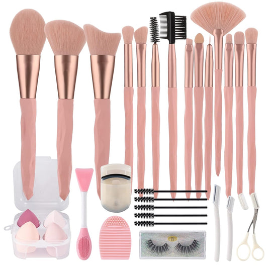 30Pcs Pink Makeup Brush Set — Sponges & Tools Included