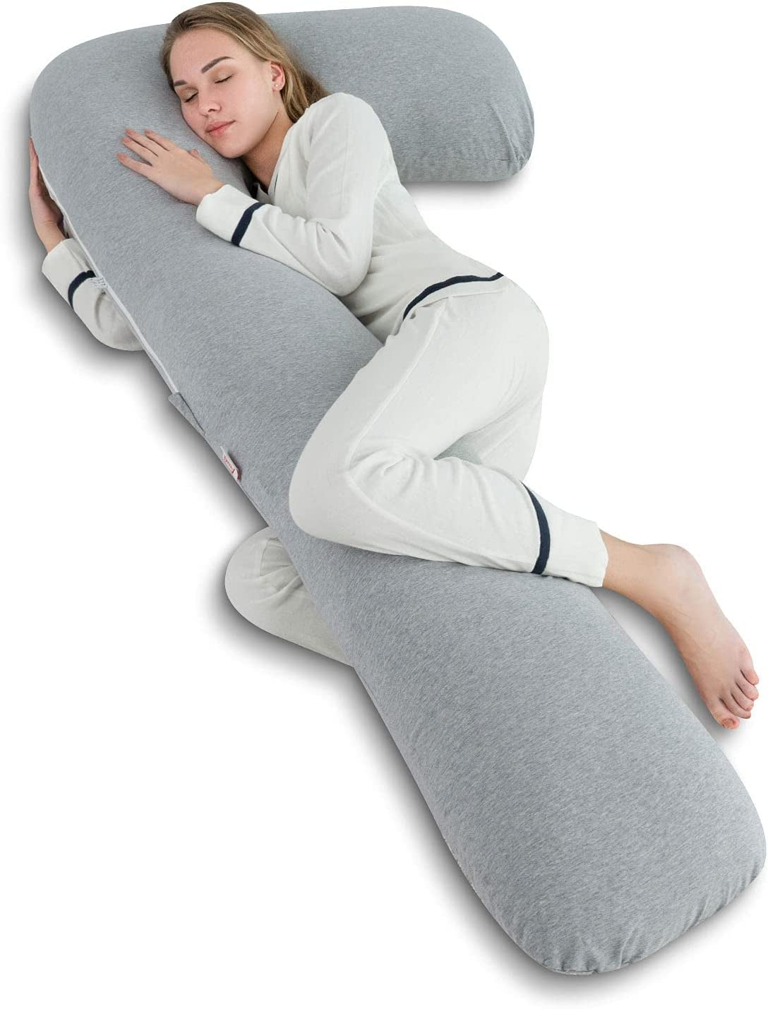 Gray L-Shaped Pregnancy Body Pillow with Jersey Cover