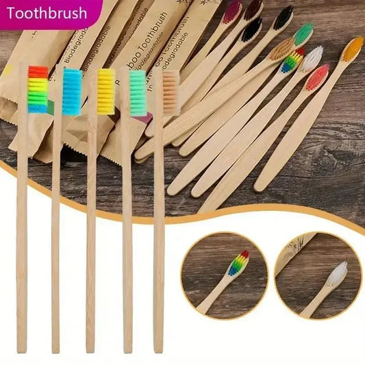 Bamboo Toothbrush Set — 10pcs Eco-Friendly Cowhide Wrap